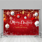 Lofaris Merry Christmas and Happy New Year Backdrop Red Gold Ornaments Winter Holiday Party Photo Booth Decor