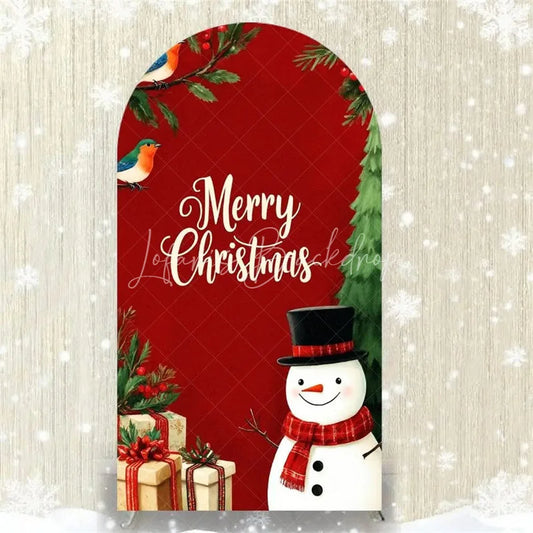 Lofaris Merry Christmas Arch Backdrop Red Snowman Holiday Decor Winter Wonderland Party Photo Booth Prop