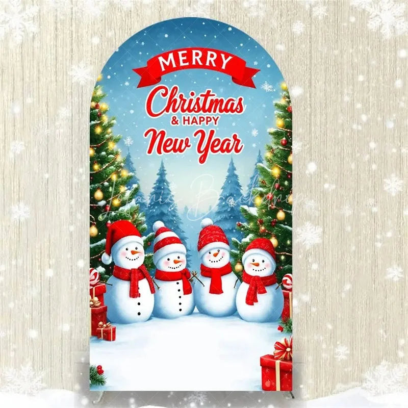 Lofaris Merry Christmas Arch Backdrop Red Snowman Holiday Decor Winter Wonderland Party Photo Booth Prop