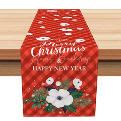 Lofaris Merry Christmas Plaid Table Runner Red Checkered with White Floral Farmhouse Holiday Decor