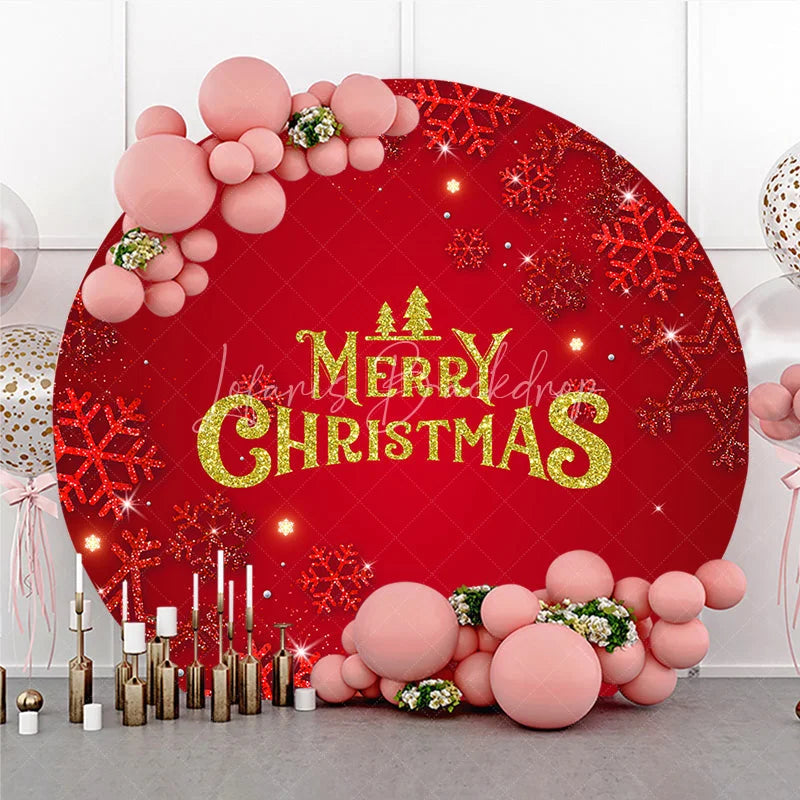 Lofaris Merry Christmas Round Backdrop Red Gold Glitter Snowflake Holiday Party