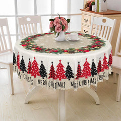 Lofaris Merry Christmas Round Tablecloth with Red Plaid Trees Burlap Runner Style Farmhouse Holiday Dining Decor