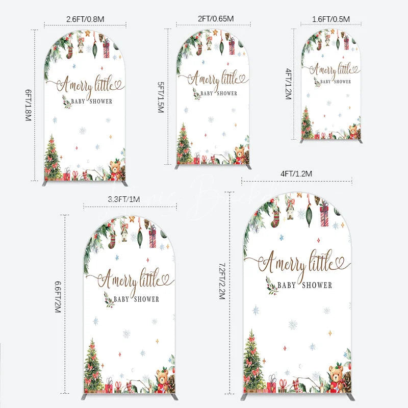 Lofaris Merry Little Baby Shower Arch Backdrop Christmas Tree Bear Party Decoration Winter Holiday Ornament Background