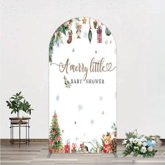 Lofaris Merry Little Baby Shower Arch Backdrop Christmas Tree Bear Party Decoration Winter Holiday Ornament Background