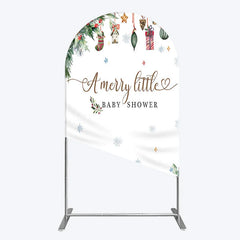 Lofaris Merry Little Baby Shower Arch Backdrop Christmas Tree Bear Party Decoration Winter Holiday Ornament Background