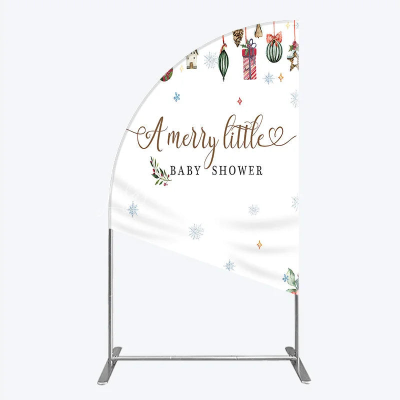 Lofaris Merry Little Baby Shower Half Moon Arch Backdrop Christmas Tree Bear Party Decoration Winter Holiday Ornament Background