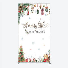 Lofaris Merry Little Baby Shower Rectangle Backdrop Christmas Tree Bear Party Decoration Winter Holiday Ornament Background