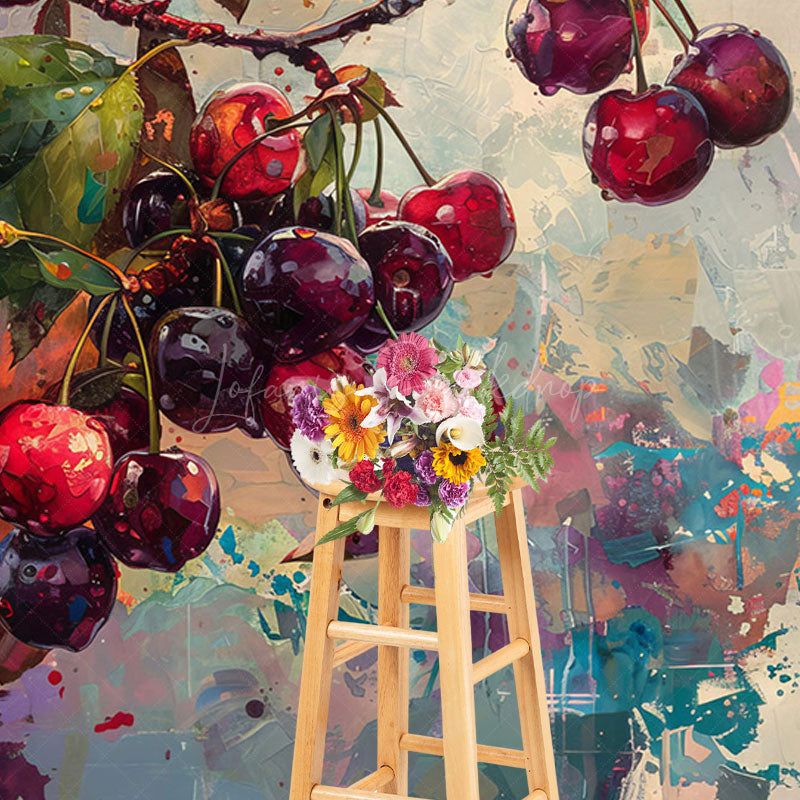 Lofaris Messy Abstract Paint Cherries Fine Art Photo Backdrop