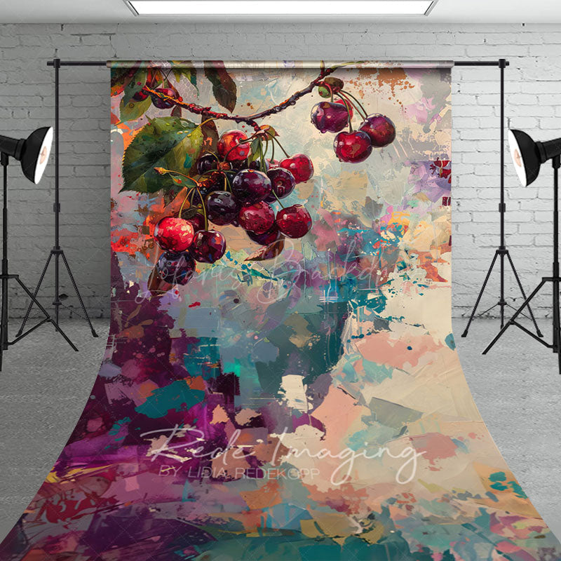Lofaris Messy Abstract Paint Cherries Fine Art Sweep Backdrop