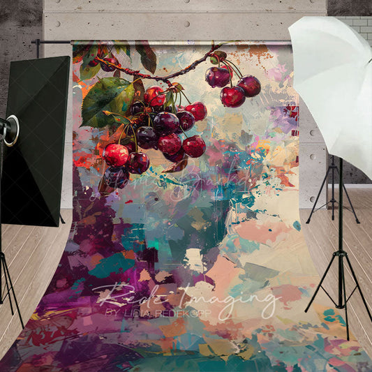 Lofaris Messy Abstract Paint Cherries Fine Art Sweep Backdrop