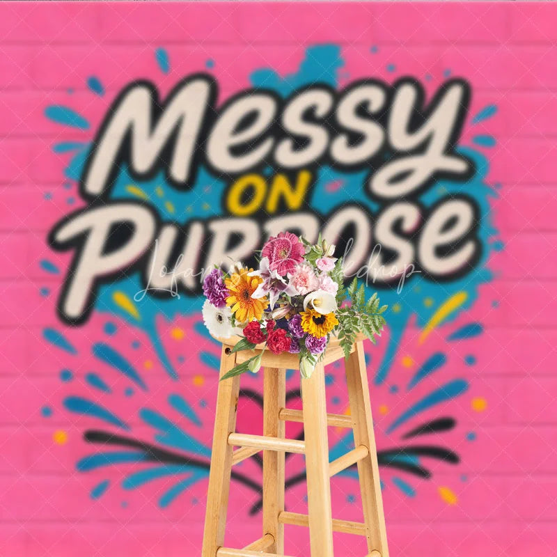 Lofaris Messy On Purpose Graffiti Pink Brick Backdrop Colorful Street Art Hip Hop Dance Party Banner