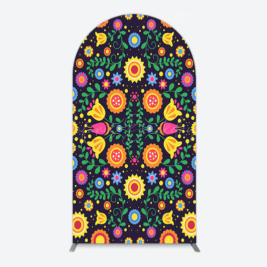 Lofaris Mexican Art Colorful Flowers Birthday Arch Backdrop