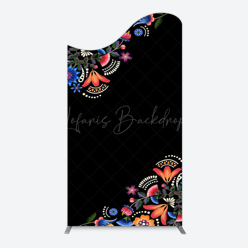 Lofaris Mexican Artistic Floral Black Birthday Arch Backdrop
