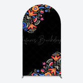 Lofaris Mexican Artistic Floral Black Birthday Arch Backdrop