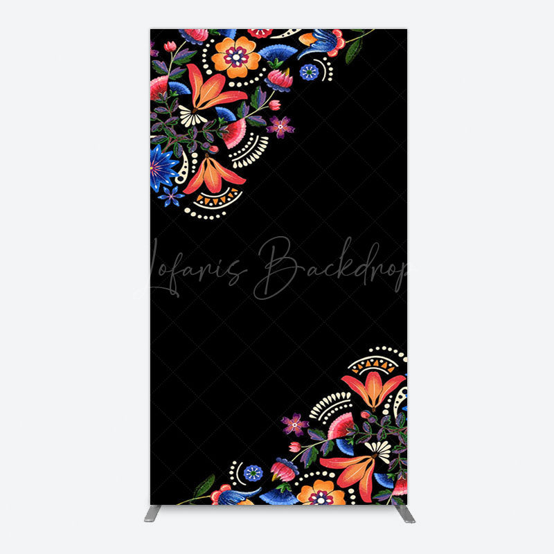 Lofaris Mexican Artistic Floral Black Birthday Arch Backdrop