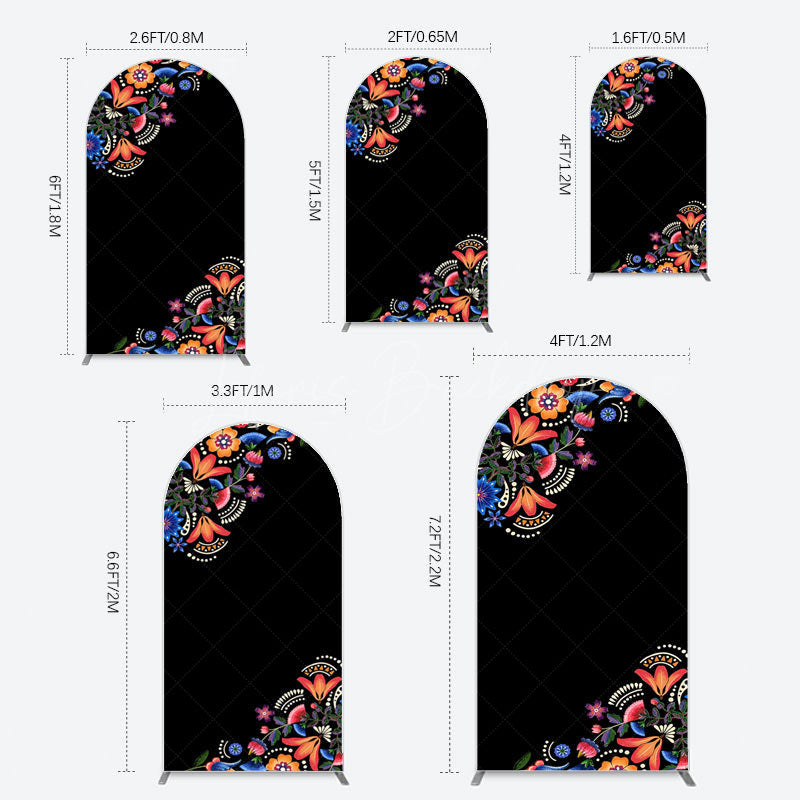 Lofaris Mexican Artistic Floral Black Birthday Arch Backdrop