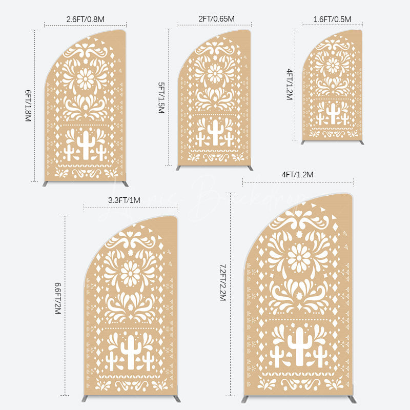 Lofaris Mexican Brown White Pattern Birthday Half Moon Arch Backdrop