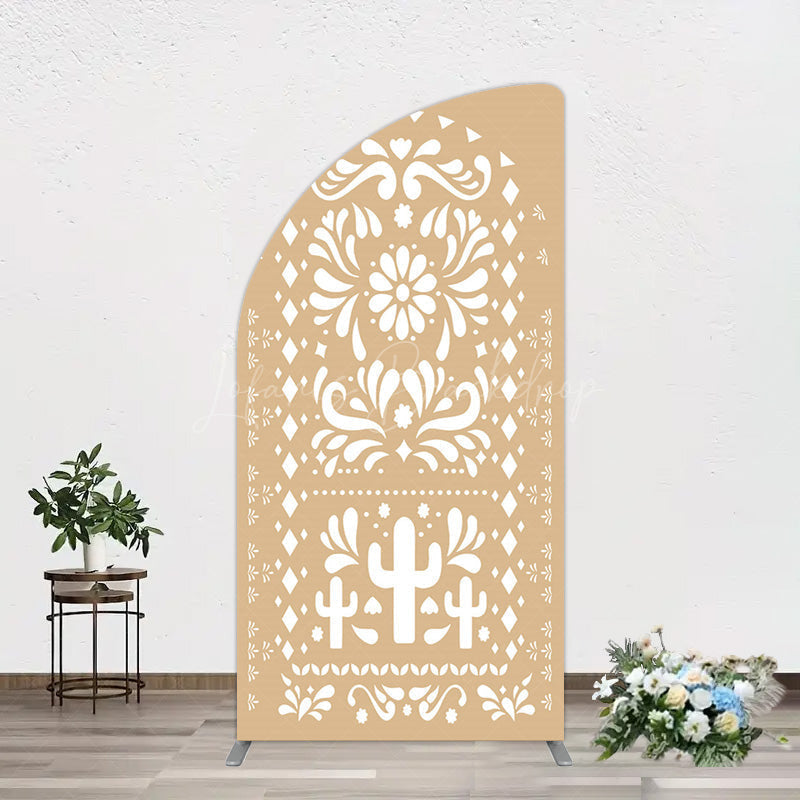 Lofaris Mexican Brown White Pattern Birthday Half Moon Arch Backdrop