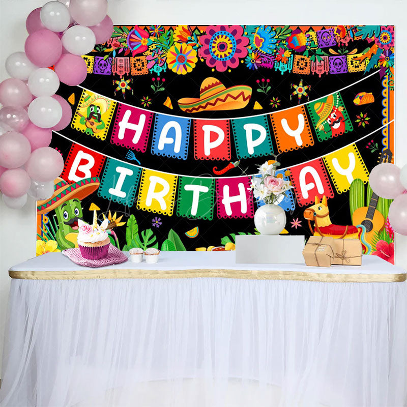 Lofaris Mexican Carnival Cheerful Happy Birthday Backdrop