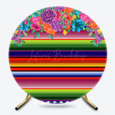 Lofaris Mexican Color Stripes Floral Round Party Backdrop