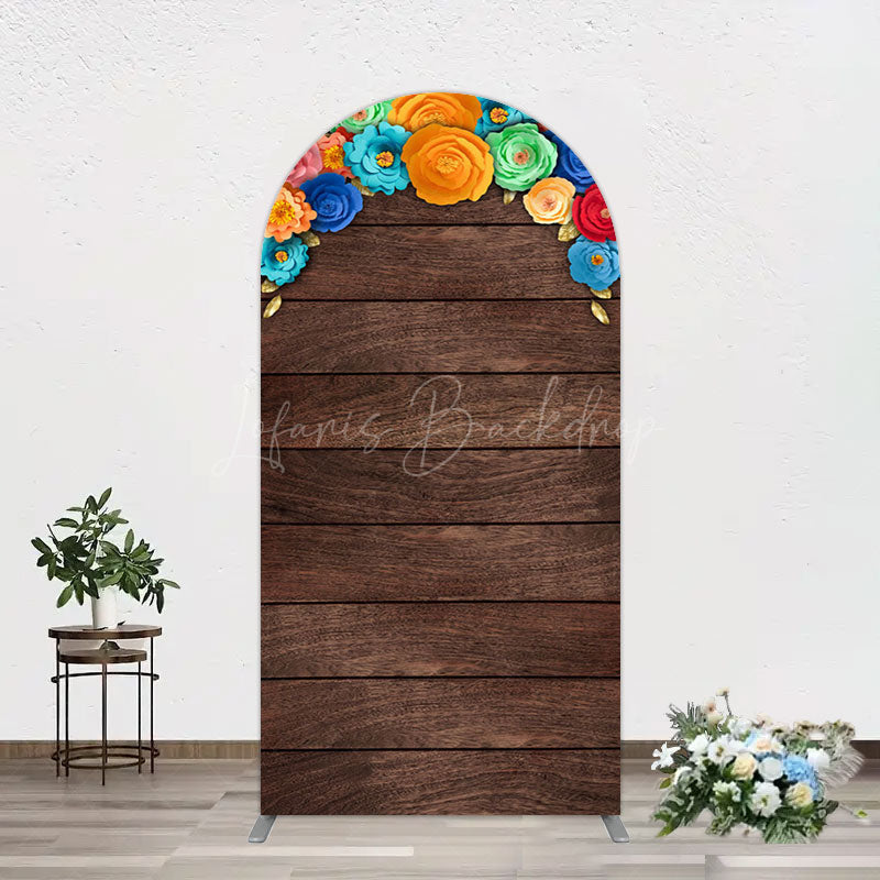 Lofaris Mexican Colorful Floral Wooden Birthday Arch Backdrop