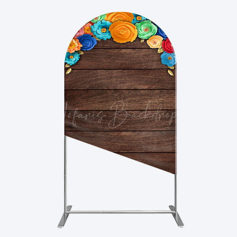 Lofaris Mexican Colorful Floral Wooden Birthday Arch Backdrop