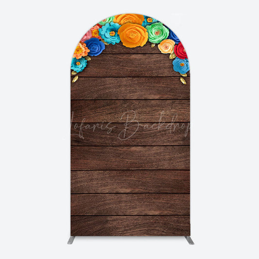 Lofaris Mexican Colorful Floral Wooden Birthday Arch Backdrop