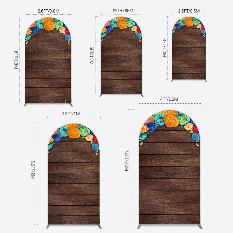 Lofaris Mexican Colorful Floral Wooden Birthday Arch Backdrop