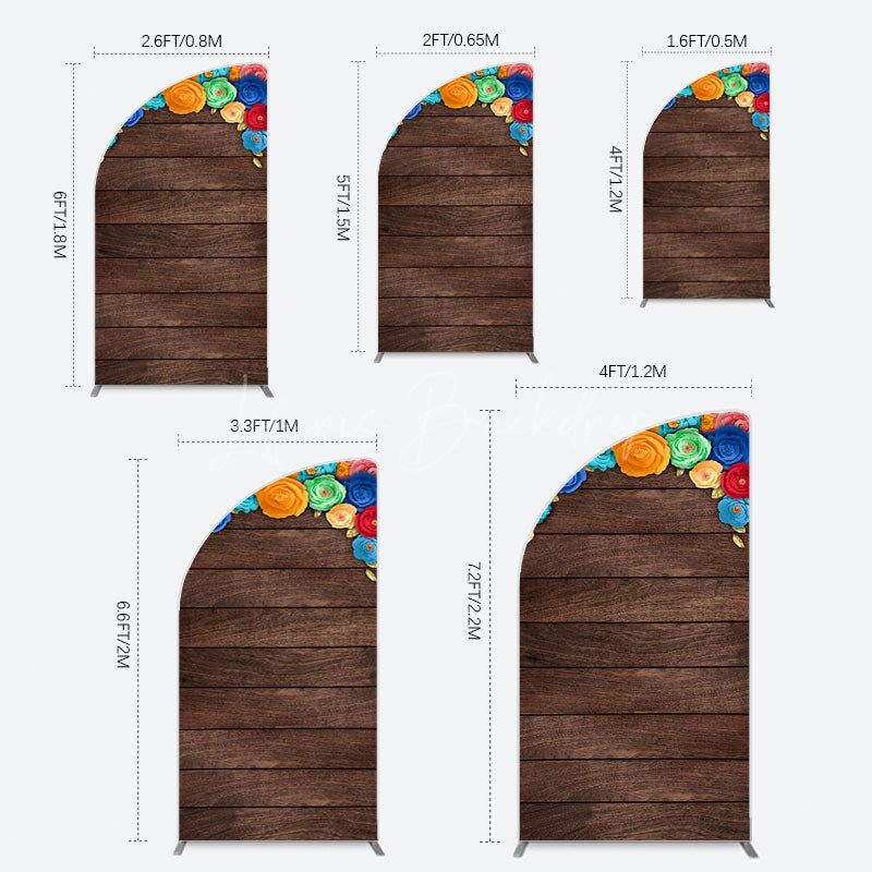 Lofaris Mexican Colorful Floral Wooden Birthday Half Moon Arch Backdrop