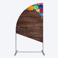 Lofaris Mexican Colorful Floral Wooden Birthday Half Moon Arch Backdrop