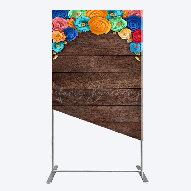Lofaris Mexican Colorful Floral Wooden Birthday Rectangle Backdrop