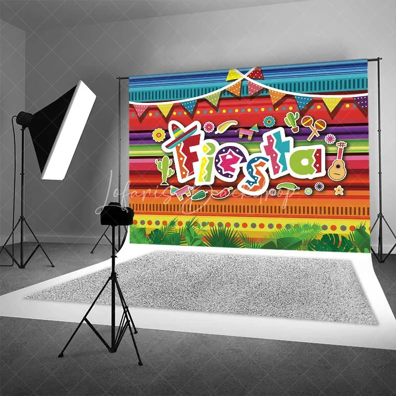 Lofaris Mexican Fiesta Party Backdrop Colorful Serape Stripes and Sombrero Background Cinco de Mayo Celebration Props
