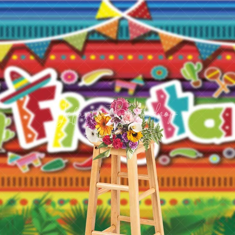 Lofaris Mexican Fiesta Party Backdrop Colorful Serape Stripes and Sombrero Background Cinco de Mayo Celebration Props