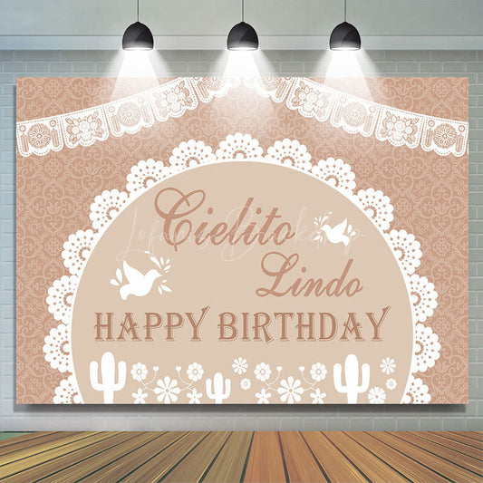 Lofaris Mexico Boho Pattern Doves Happy Birthday Backdrop