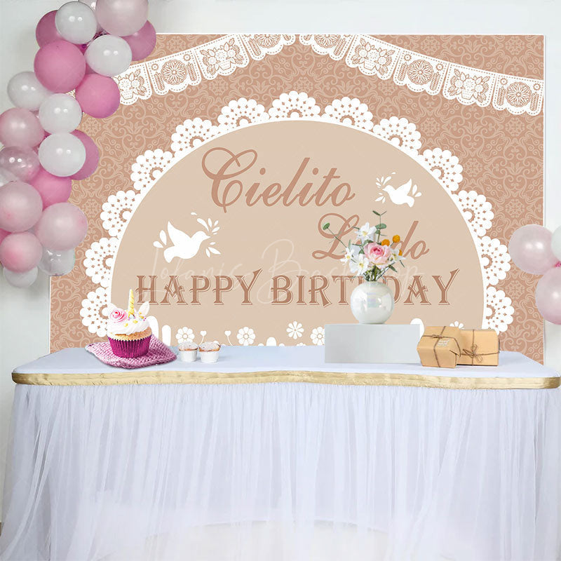 Lofaris Mexico Boho Pattern Doves Happy Birthday Backdrop
