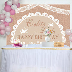 Lofaris Mexico Boho Pattern Doves Happy Birthday Backdrop