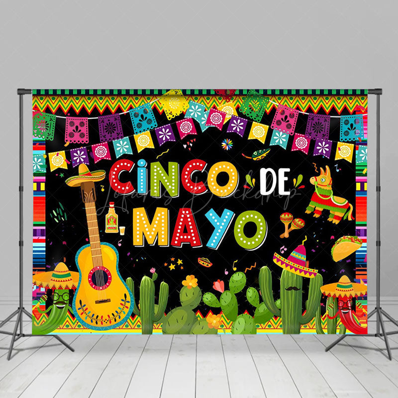 Lofaris Mexico May 5th Cactus Guitar Flag Holiday Backdrop