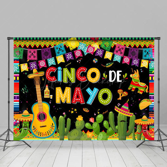 Lofaris Mexico May 5th Cactus Guitar Flag Holiday Backdrop