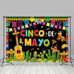 Lofaris Mexico May 5th Cactus Guitar Flag Holiday Backdrop