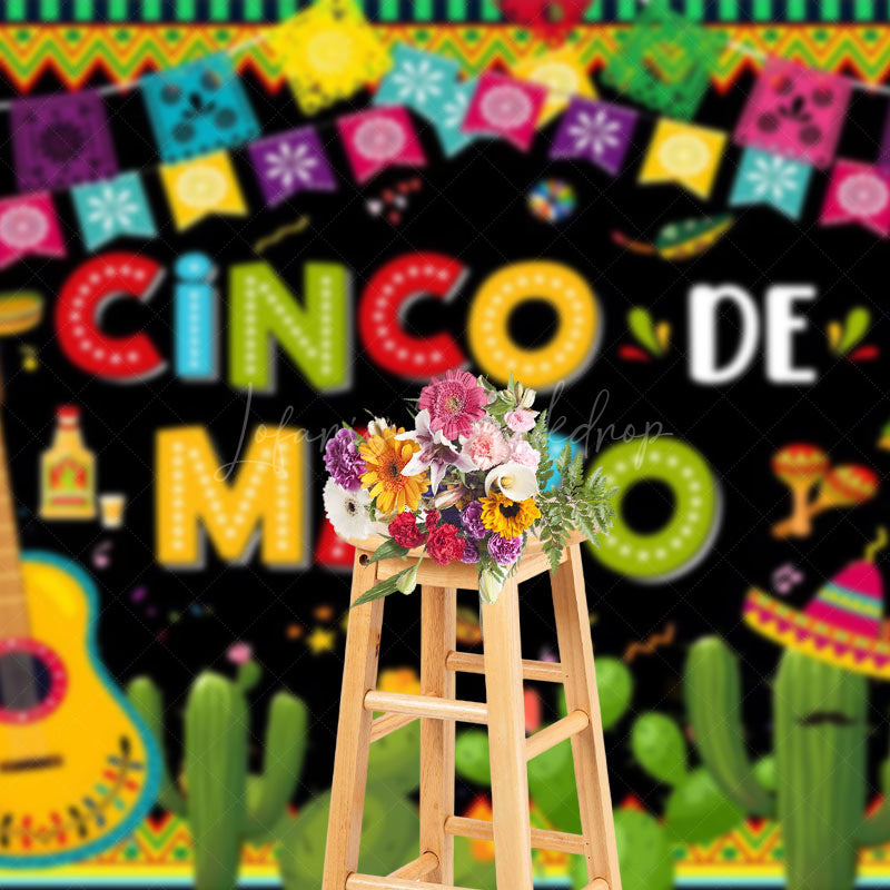 Lofaris Mexico May 5th Cactus Guitar Flag Holiday Backdrop