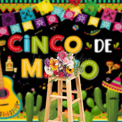 Lofaris Mexico May 5th Cactus Guitar Flag Holiday Backdrop