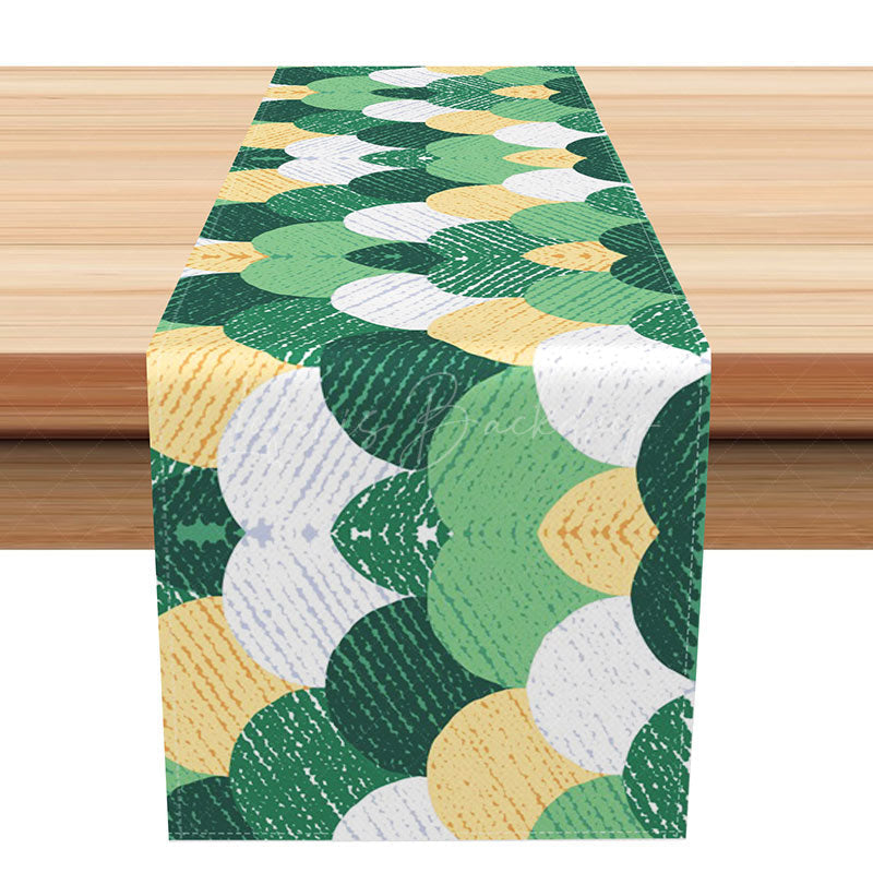 Lofaris Mid-Century Modern Table Runner with Green Semicircle and Line Pattern for Retro Kitchen Dining