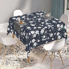 Lofaris Midnight Daisy Floral Rectangle Tablecloth Dark Pattern Table Cover for Rustic Wedding and Dining