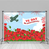 Lofaris Military Aircraft Red Floral Sparkle VE Day Backdrop