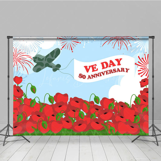 Lofaris Military Aircraft Red Floral Sparkle VE Day Backdrop