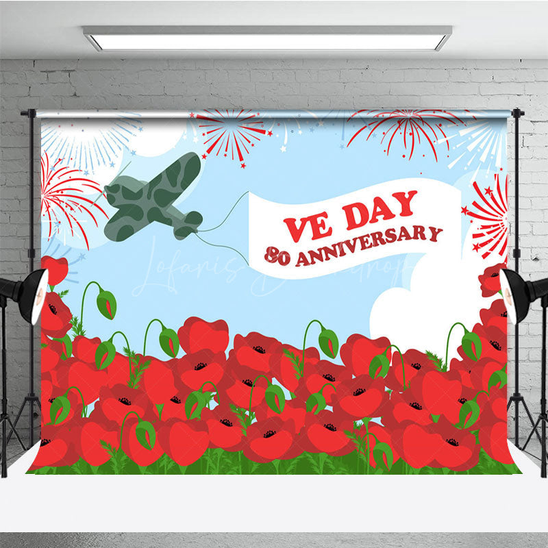 Lofaris Military Aircraft Red Floral Sparkle VE Day Backdrop