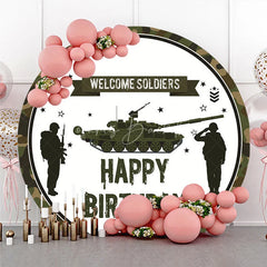 Lofaris Military Army Tank Soldiers Camouflage Round Backdrop Welcome Happy Birthday Party Decoration