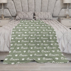 Lofaris Military Green White Paw Print Custom Name Blanket