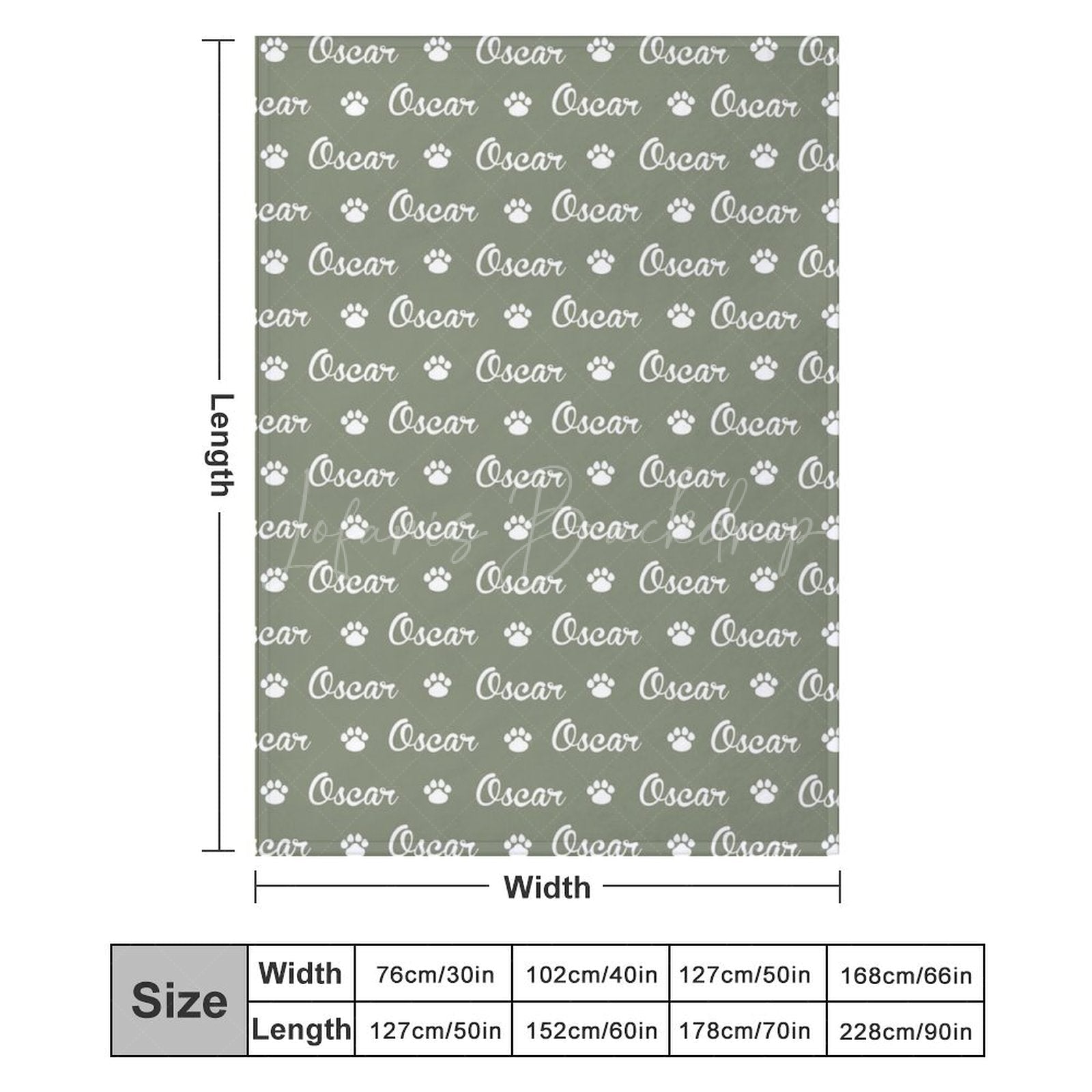 Lofaris Military Green White Paw Print Custom Name Blanket