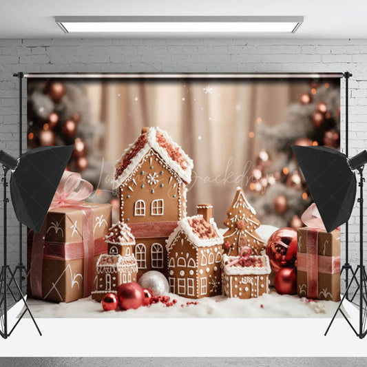 Lofaris Mini Gingerbread House Gift Snowy Christmas Backdrop